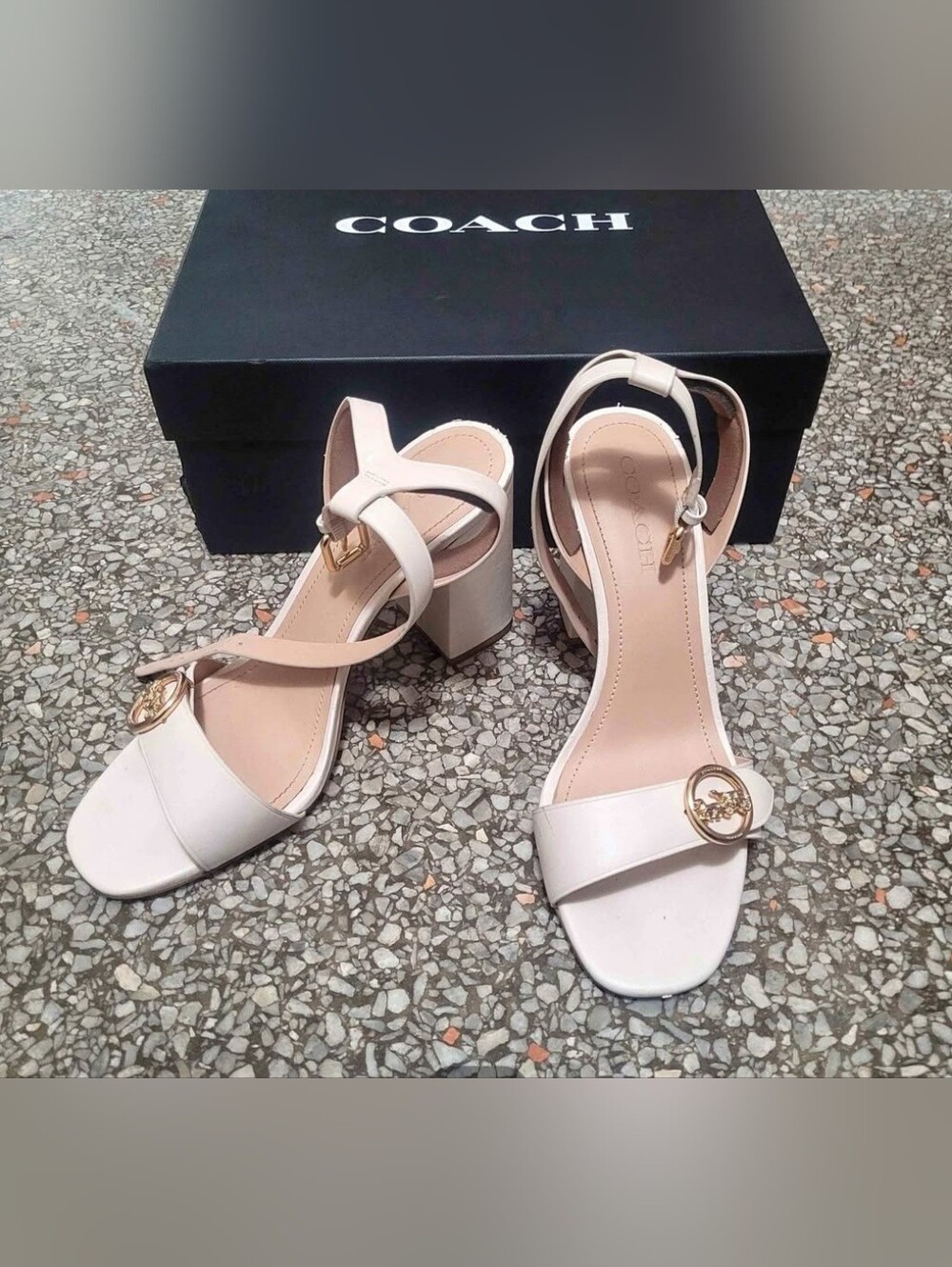 Coach Maddi 85 LTR Block Heel Sandals  Womens 10B/40.5 chalk Ivory White